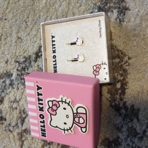 NEW Sanrio Hello Kitty Face Red Bow Silver Plated Diamond sparkle Dangle Earring